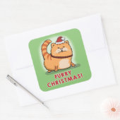 Schattige en Funny Cat Furry Christmas Vierkante Sticker (Envelop)