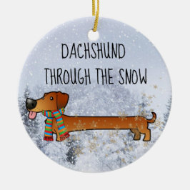 Schattige en grappige Dachshund door de sneeuw Keramisch Ornament