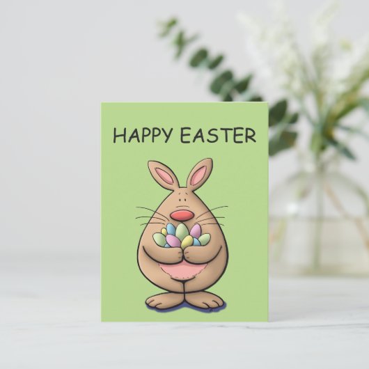 schattige en grappige eitjes met eitjes cartoon feestdagenkaart (Staand voorkant)