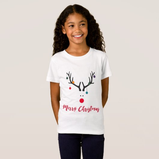 Schattige en grappige Kerstman rendieren op wit T-shirt (Voorkant volledig)
