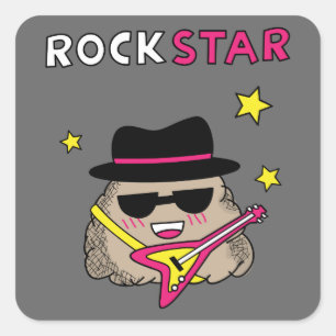 Schattige en grappige rockster met roze gitaar vierkante sticker