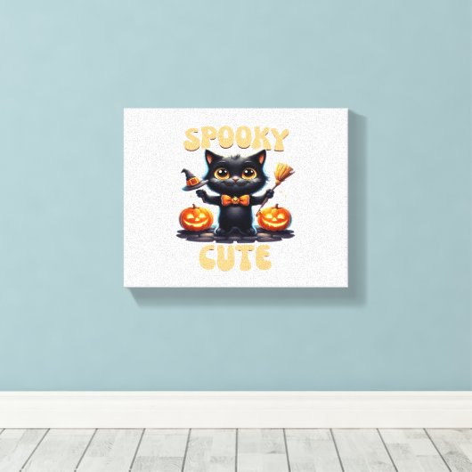 Schattige en griezelig zwart cat Classic T-Shirt Canvas Afdruk (Insitu (Houten vloer))