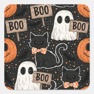 Schattige en griezelige Halloween-feestkatten en - Vierkante Sticker