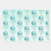Schattige en Happy Blue-Green Jellyfish Pattern Inpakpapier Vel (Voorkant)