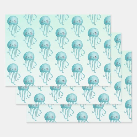 Schattige en Happy Blue-Green Jellyfish Pattern Inpakpapier Vel (Set)