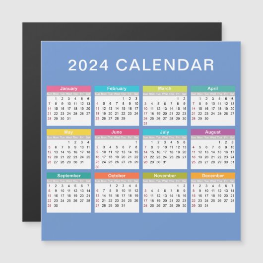 Schattige en kleurrijk 2024 Kalender | Magneet (Voorkant / Achterkant)