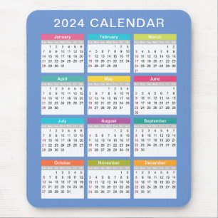 Schattige en kleurrijk 2024 Kalender Mousepad Muismat