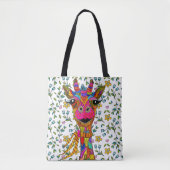 Schattige en Kleurrijk Bloemen Giraffe Tas Terug (Voorkant)