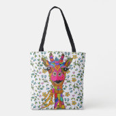 Schattige en Kleurrijk Bloemen Giraffe Tas Terug (Achterkant)