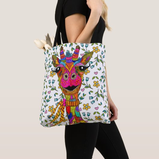 Schattige en Kleurrijk Bloemen Giraffe Tas Terug (Dichtbij)