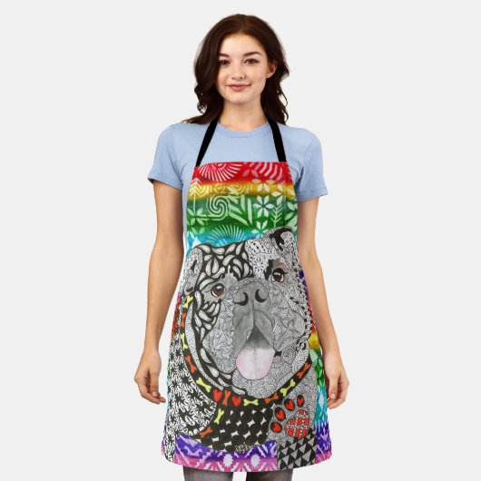 Schattige en kleurrijk Engels Bulldog Schort (Gedragen)