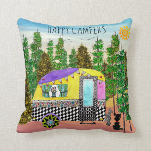 Schattige en kleurrijk Happy Camper Sierkussen