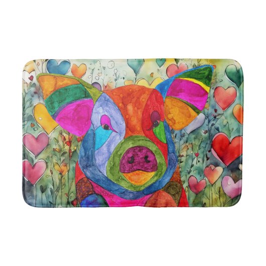 Schattige en kleurrijk Happy Pig met Hearts Bath M Badmat (Voorkant)