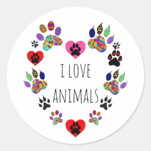 Schattige en kleurrijk Ik hou van Dieren Sticker