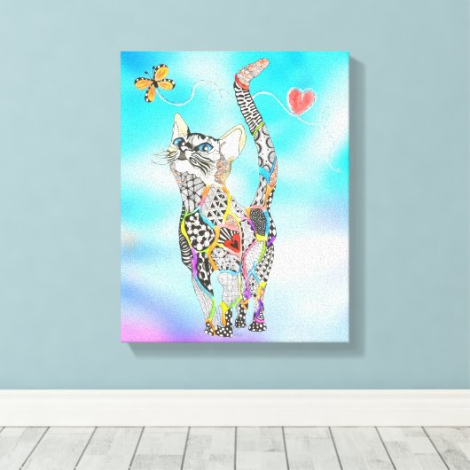 Schattige en Kleurrijk Kattencanvas - 11X14" Canvas Afdruk (Insitu (Houten vloer))
