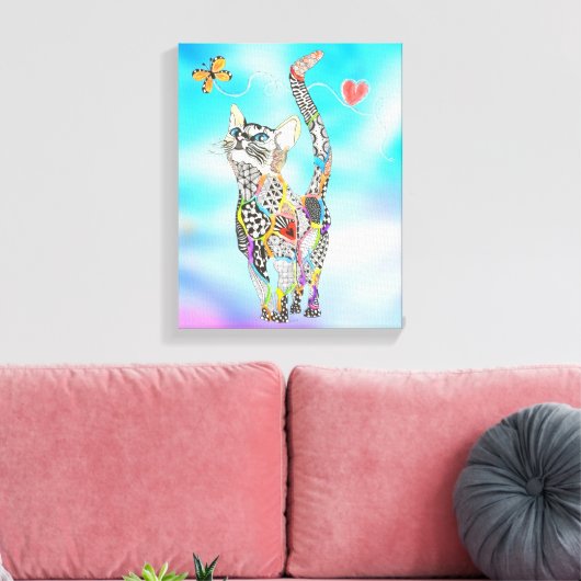 Schattige en Kleurrijk Kattencanvas - 11X14" Canvas Afdruk (Insitu (Woonkamer))