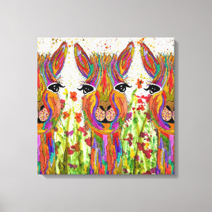 Schattige en Kleurrijk Llama Canvas - 20 "x 20"