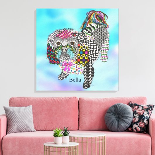 Schattige en Kleurrijk Shih Tzu Verpakt Canvas 24  (Insitu (Woonkamer))
