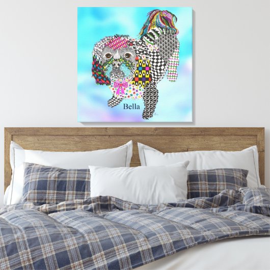Schattige en Kleurrijk Shih Tzu Verpakt Canvas 24  (Insitu (Slaapkamer))