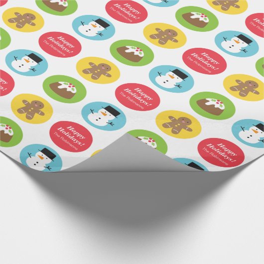 Schattige en kleurrijk vrolijk kerstpatroon cadeaupapier (Hoek)