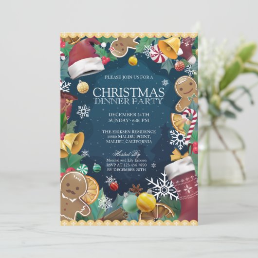 Schattige en leuke kerstdiner uitnodiging (Staand voorkant)