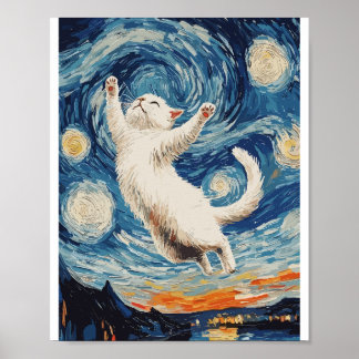 Schattige en mooie witte kat poster