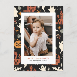 Schattige en Spooky Pattern Happy Halloween Foto Feestdagenkaart