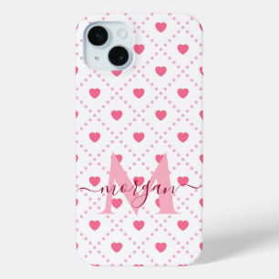 Schattige en Stijlvol Roze Hart Custom Monogram Ho iPhone 15 Mini Hoesje