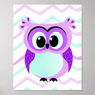 Schattige en unieke cartoon uil op chevron kinderk poster
