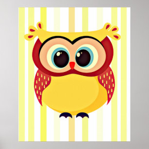 Schattige en unieke cartoon uil op gestreepte acht poster