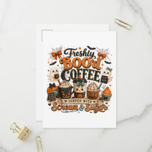 Schattige enge geest coffieliefhebber Halloween Uitnodiging Briefkaart