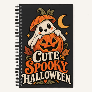 Schattige enge Halloween geest pompoen retro illus Notitieboek