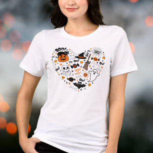Schattige enge Halloween zwart en oranje Tri-Blend Shirt