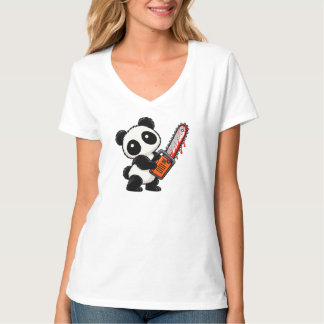 Schattige enge kettingzaag zombie panda t-shirt