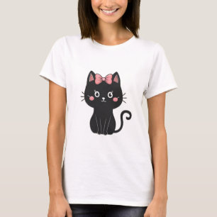 Schattige enge zwarte kat en roze Halloween T-shirt
