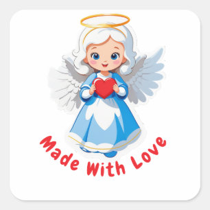 😇 Schattige engel met rode hart en witte vleugels Vierkante Sticker