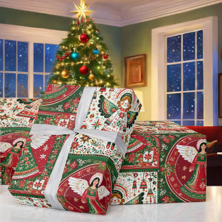 Schattige engelen in kerst rood en groen een rol cadeaupapier