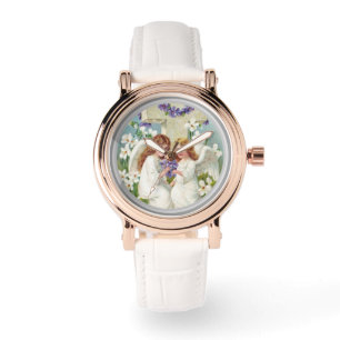 Schattige engelen met kruis en bloemen horloge