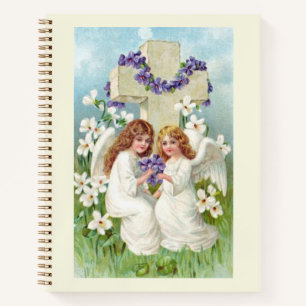 Schattige engelen met kruis en bloemen notitieboek