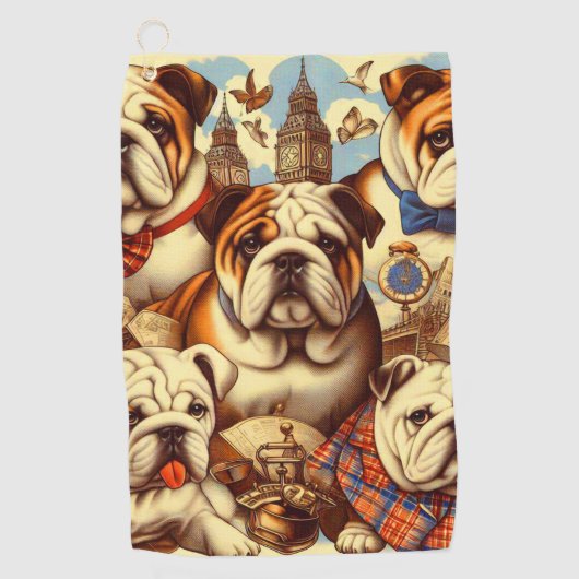 Schattige Engels Bulldog schilderij Golfhanddoek (Voorkant)