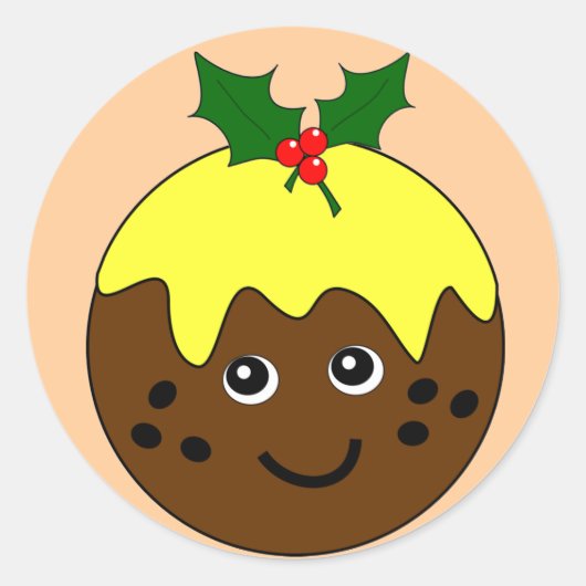 Schattige Engels Christmas Pudding Afbeelding Ronde Sticker (Voorkant)