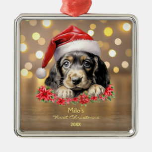 Schattige Engels Cocker Spaniel Dog Santa Hat Art Metalen Ornament