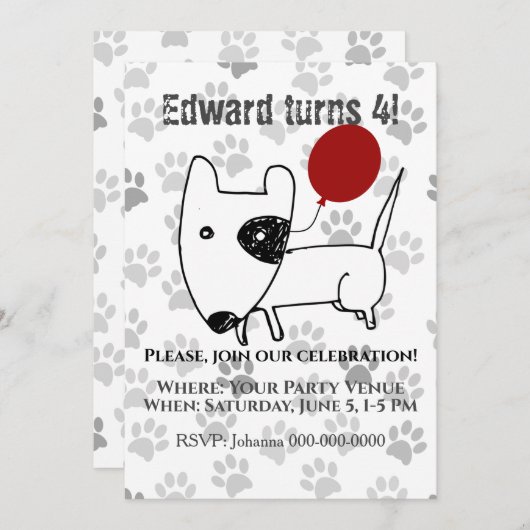 Schattige Engelse Bull Terrier Verjaardag Kaart (Voorkant / Achterkant)