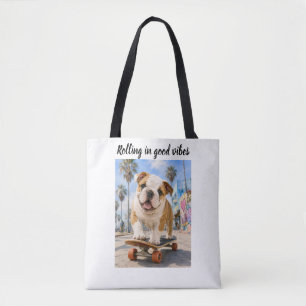 SCHATTIGE ENGELSE BULLDOG OP SKATEBOARD DRAAGTAS