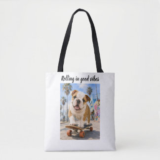 SCHATTIGE ENGELSE BULLDOG OP SKATEBOARD DRAAGTAS