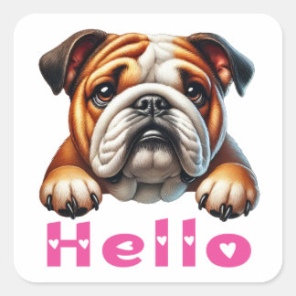 Schattige Engelse Bulldog Puppy Hond Hallo  Vierkante Sticker