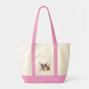 Schattige Engelse Bulldog Puppy Hond Roze Harten L Tote Bag