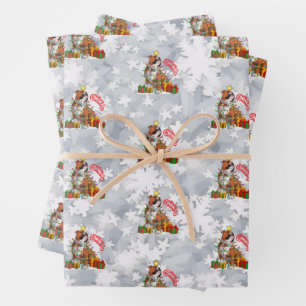 Schattige Engelse Bulldog Vrolijk Kerst Lichtjes C Inpakpapier Vel
