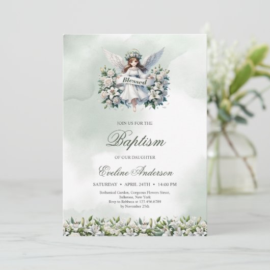 Schattige engeltje met lint Zegen Doop Kaart (Staand voorkant)