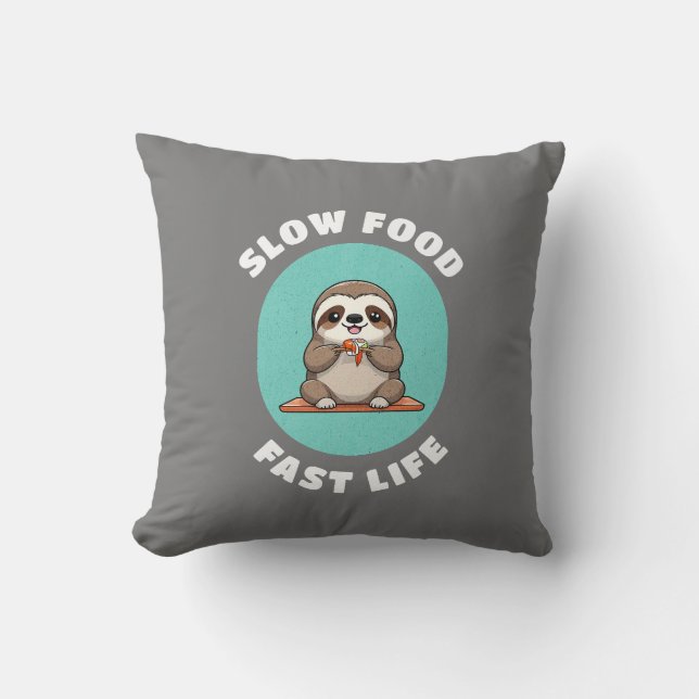 Schattige eten Kawaii Sloth Grey Kussen (Voorkant)